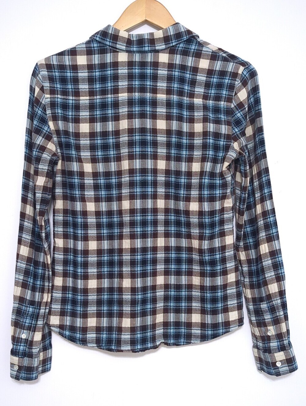 Standard James Perse Tomboy Plaid Flannel Shirt Blue Brown Size 3 - Picture 5 of 11